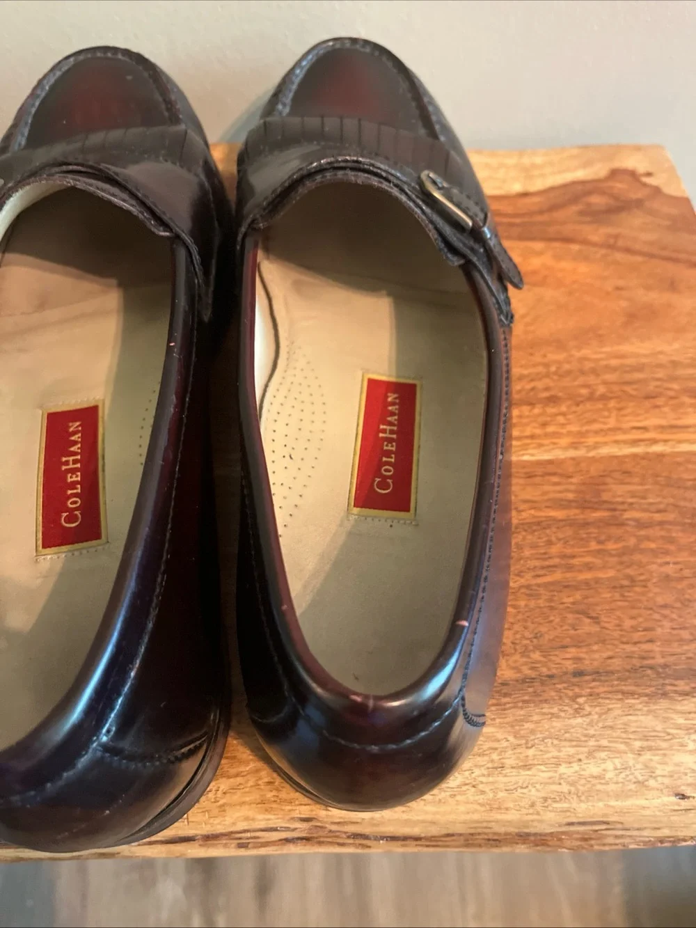 COLE HAAN BURGUNDY LEATHER KILTY BUCKLE LOAFERS SLIP ON SHOES MENS 11.5